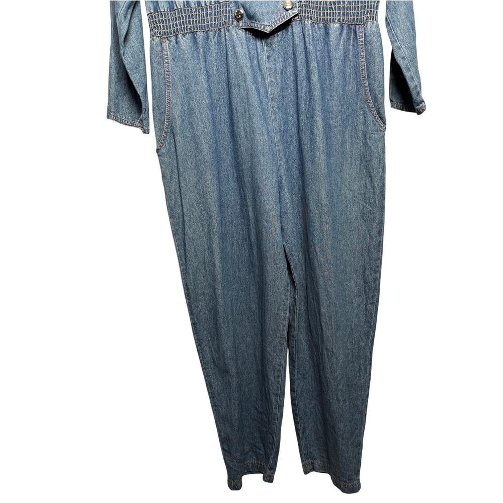 Vintage 80s 70s Party Denim Jumpsuit Women Studded Long Sleeve - Picture 2 of 4